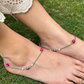 SILVER ELEPHANT RED ONYX ANKLETS PAIR