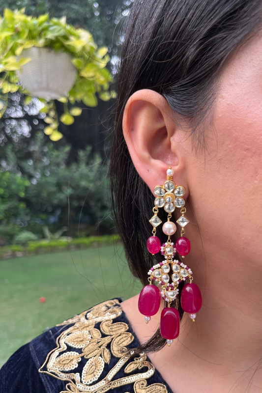 REDISH PINK POLKI EARRINGS