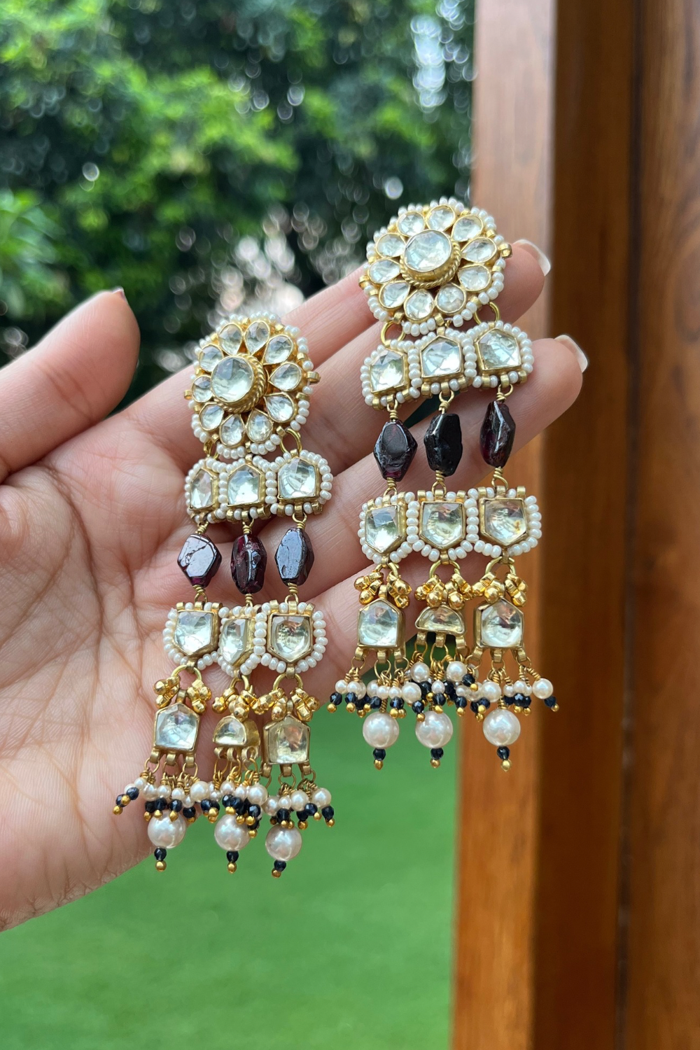 KUNDANKARI MAROON EARRINGS