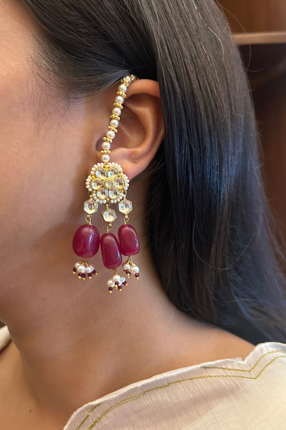 PUSHPA POLKI EARRINGS - RED
