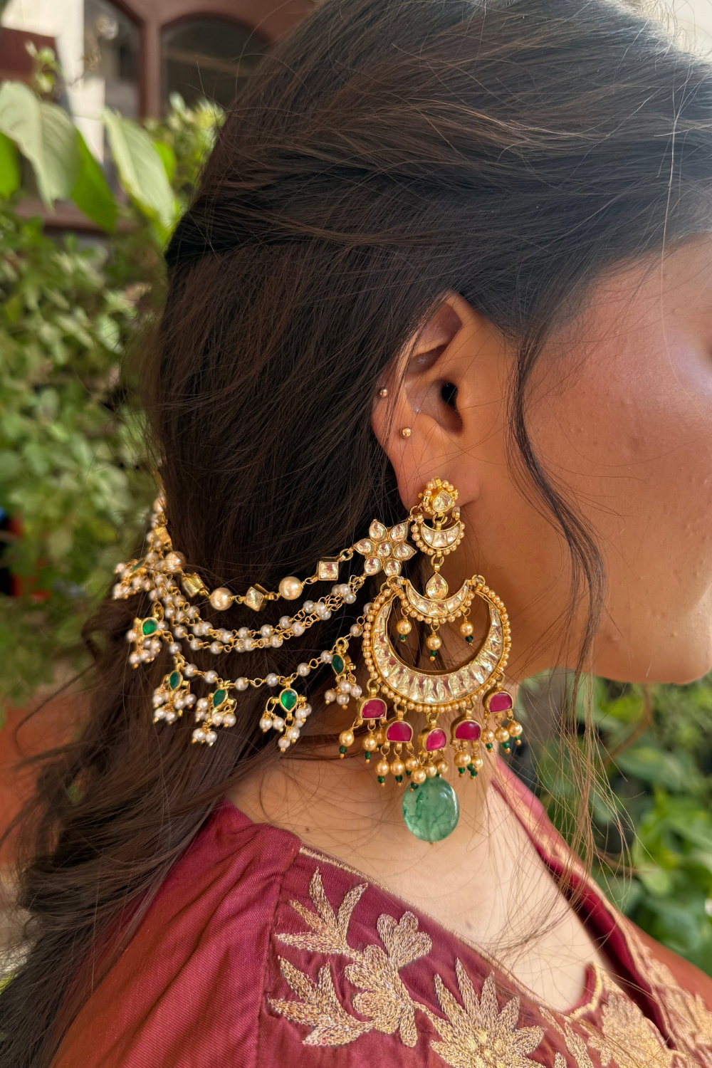 WHITE GREEN POLKI BRIDAL KAANCHAIN PAIR (only kaanchain)