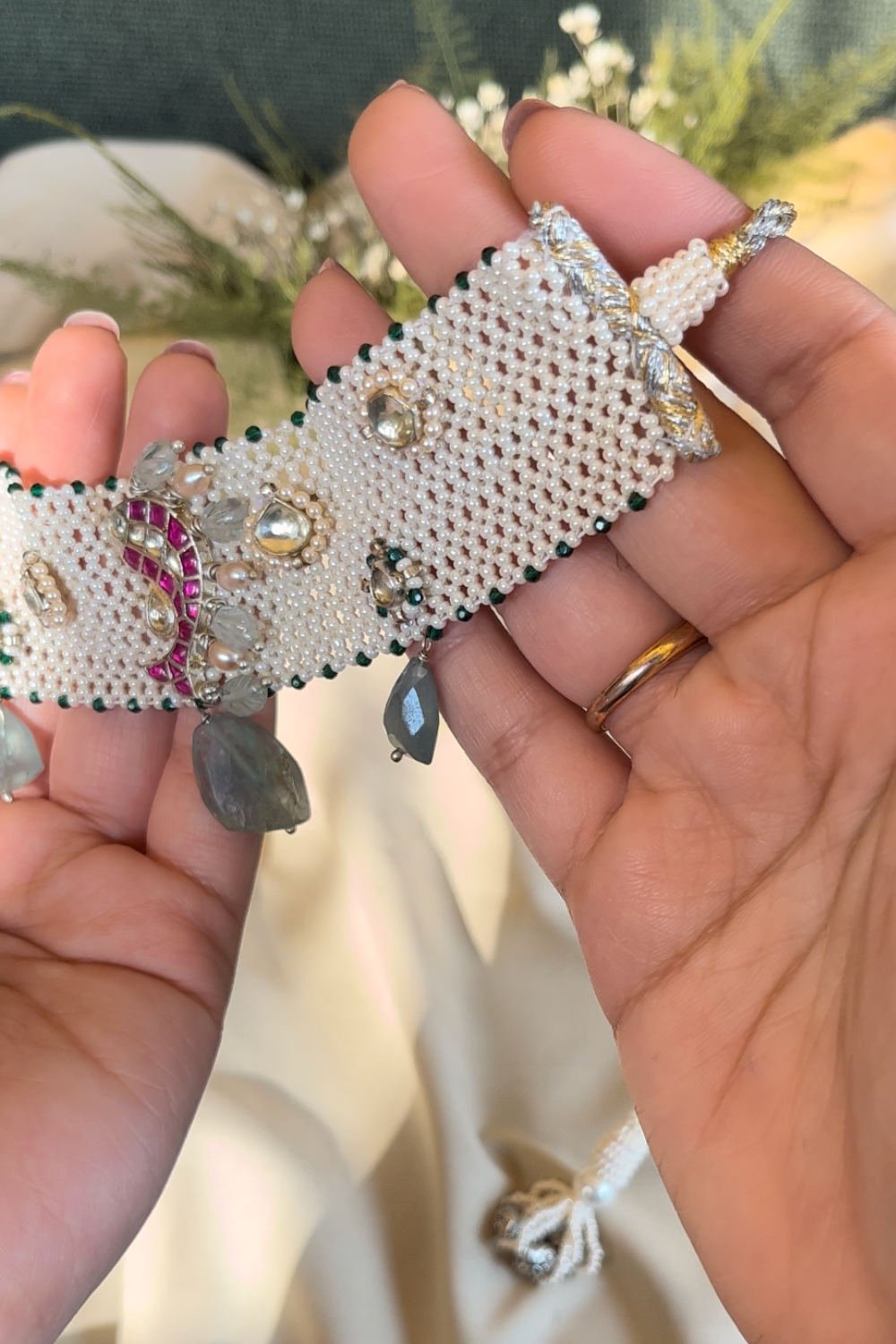 SILVER POLKI FISH JAAL CHOKER