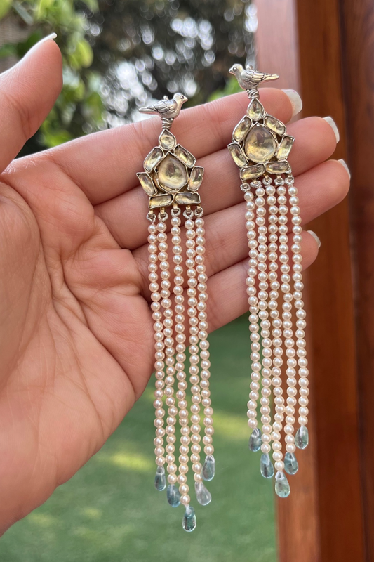 SILVER POLKI PEARL DANGLERS