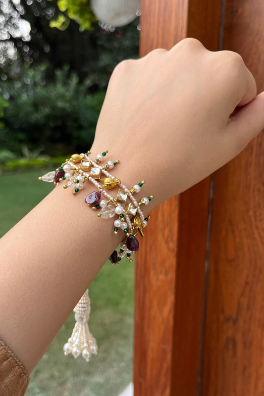 MATSYA PONCHI BRACELET- MAROON & CITRINE