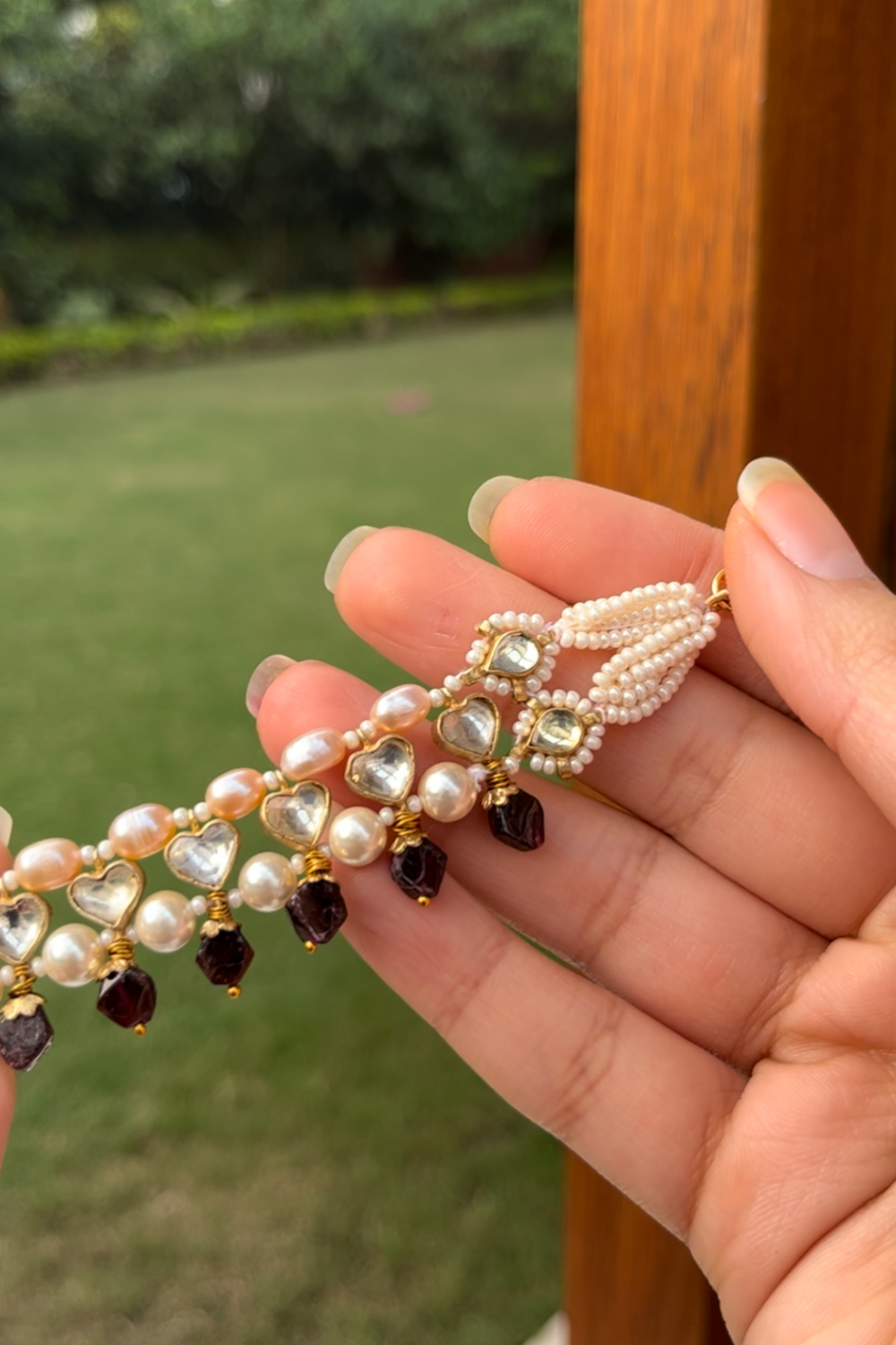 MAROON HEARTS KUNDAN BRACELET