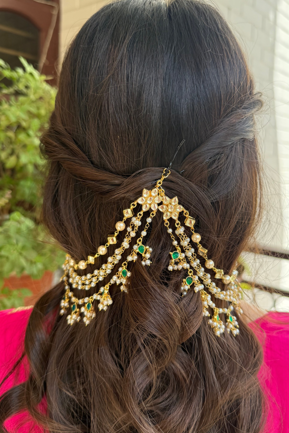 WHITE GREEN POLKI BRIDAL KAANCHAIN PAIR (only kaanchain)