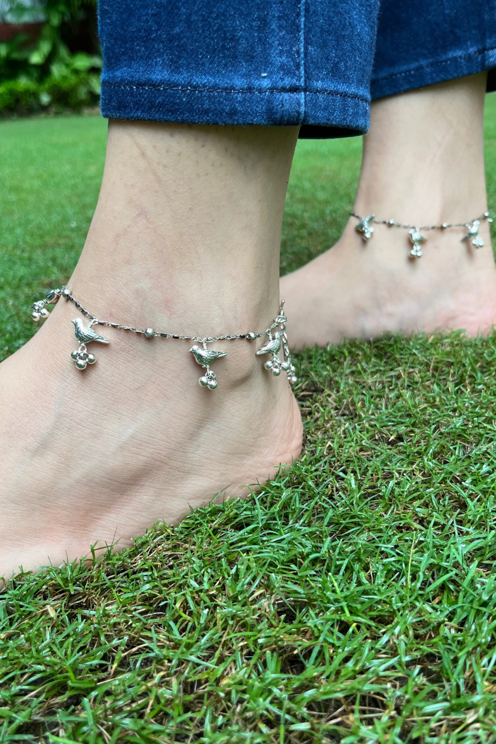 SILVER BIRD ANKLETS WITH GHUNGAROOS (PAIR)