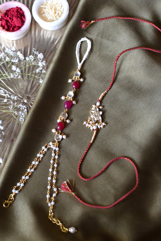 RED ONYX HATHPHOOL BHABHI LUMBA & BHAIYA RAKHI SET