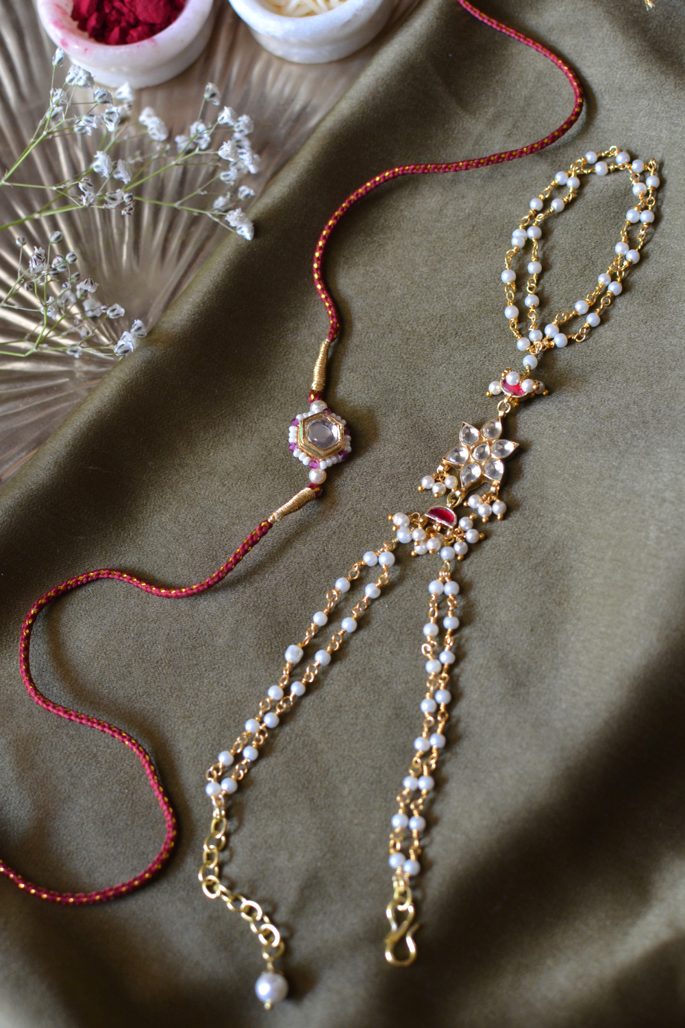 PETAL POLKI HATHPHOOL BHABHI LUMBA & BHAIYA RAKHI SET