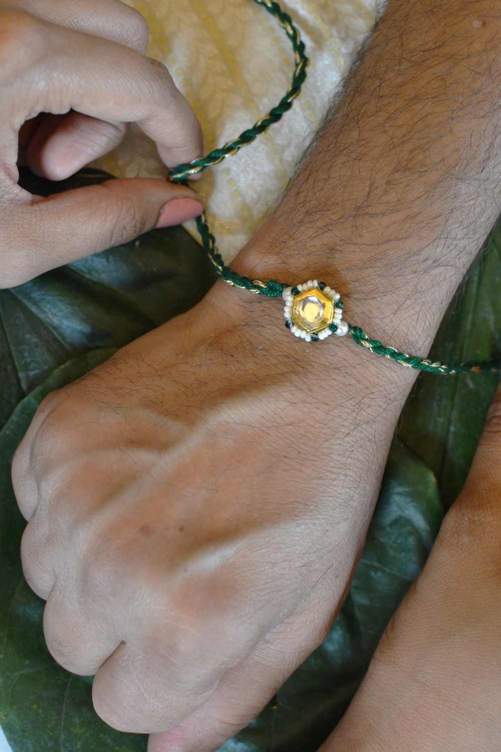 KASHTI LUMBA BRACELET RAKHI SET- GREEN