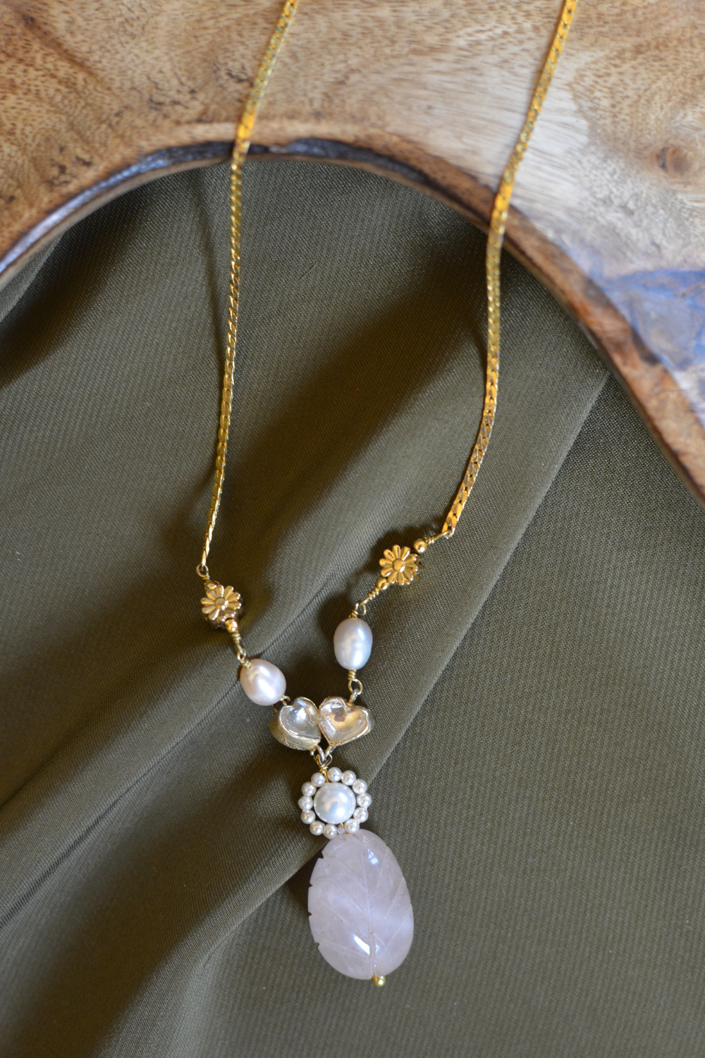 THREE-STYLE PEARL POLKI NECKLACE SET- ROSE QUARTZ AND SKY BLUE