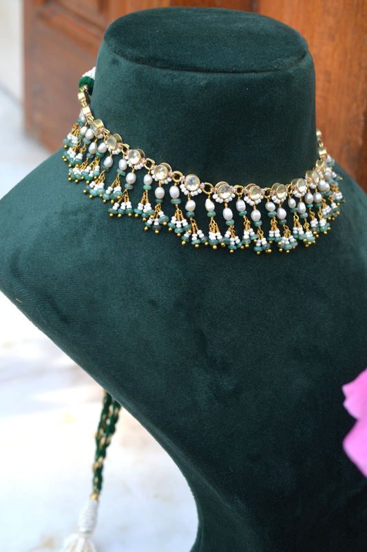 KUNDANKARI JHALLAR NECKLACE- GREEN