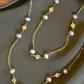 BUTTON PEARL AND FLOWER LONG CHAIN NECKLACE