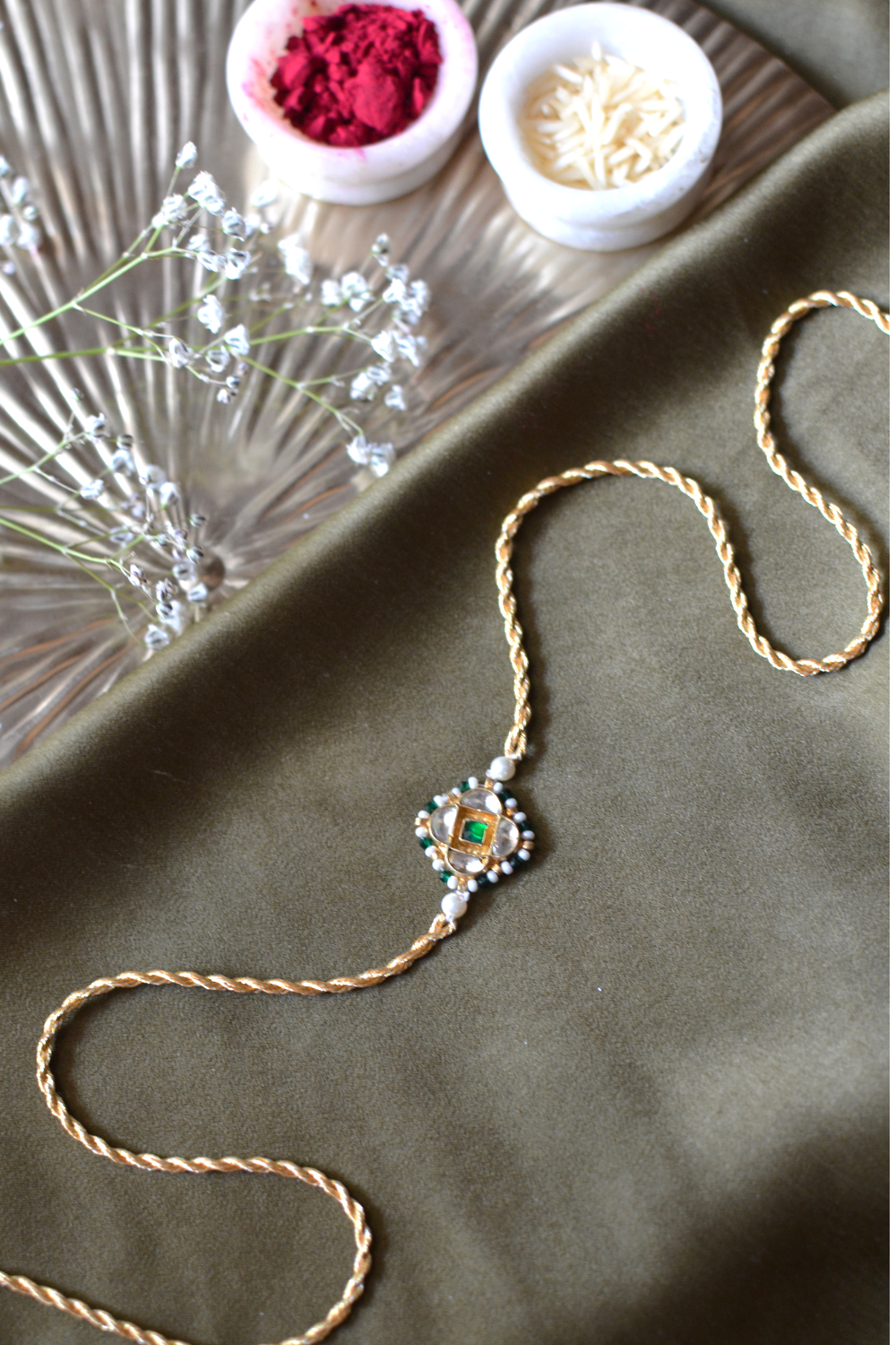 BHAIYA POLKI RAKHI- GOLD & GREEN
