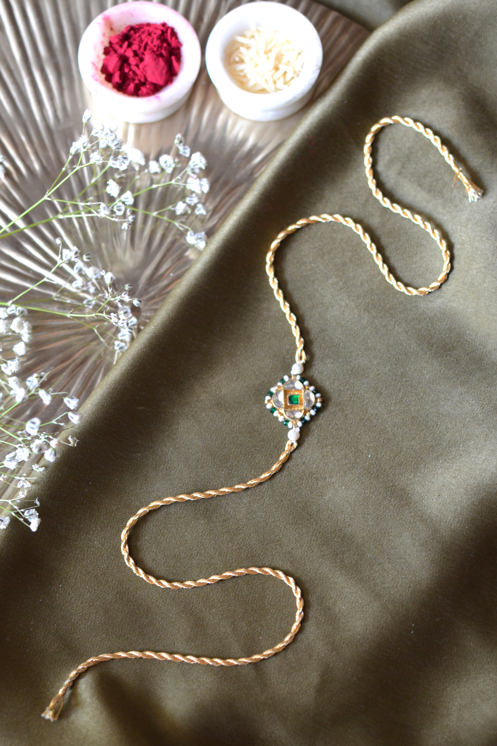 BHAIYA POLKI RAKHI- GOLD & GREEN