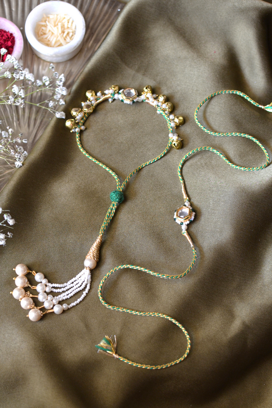 GREEN GHUNGAROO THREAD RAKHI & LUMBA SET