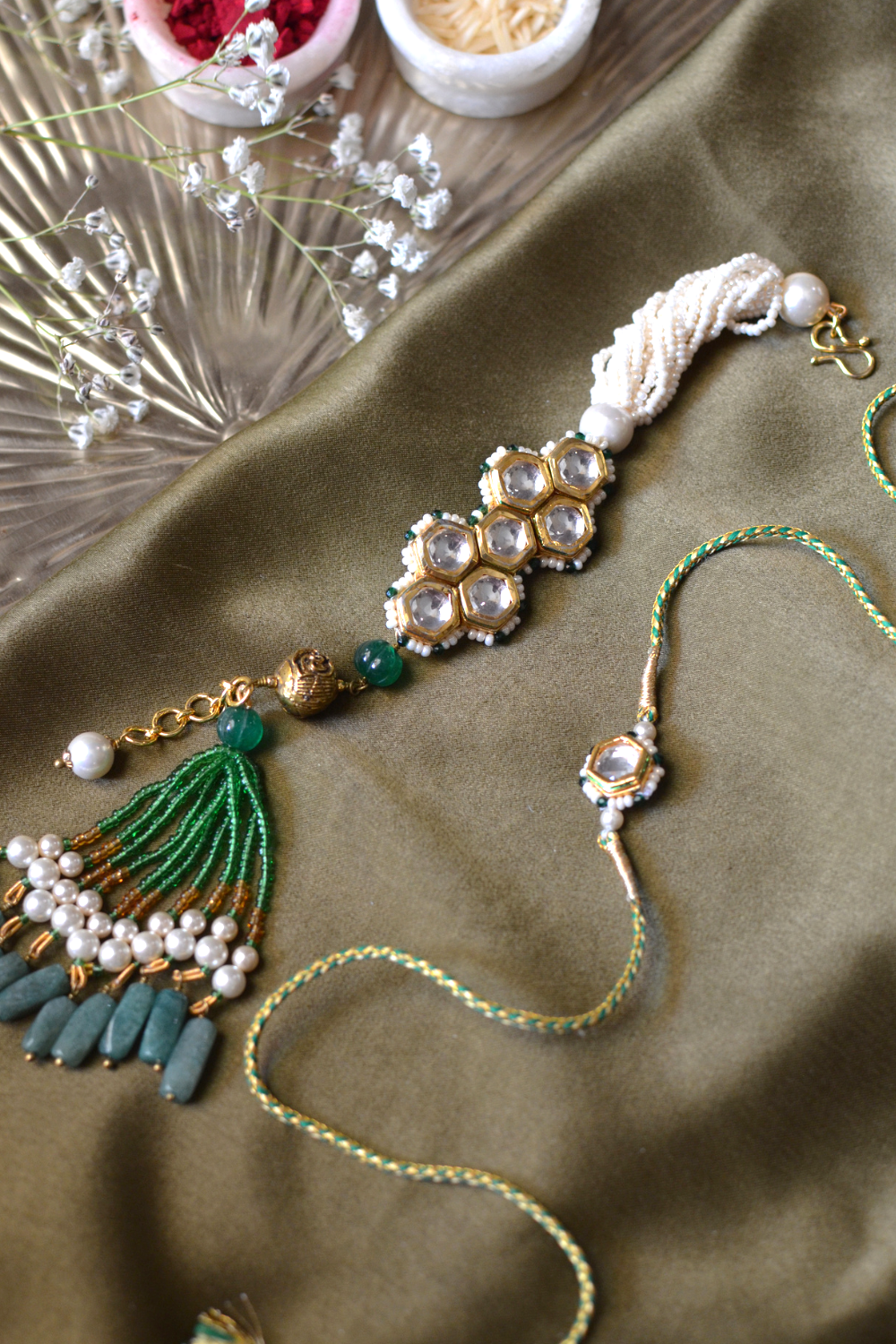 KASHTI LUMBA BRACELET RAKHI SET- GREEN