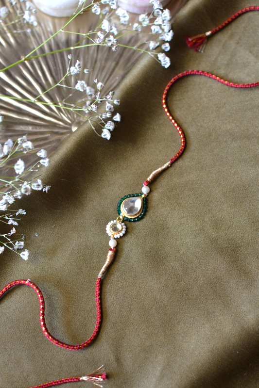 BHAIYA POLKI RAKHI- RED, WHITE & GREEN