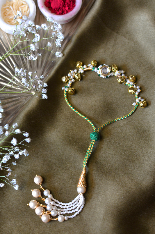 GHUNGAROO RAKHI LUMBA FOR BHABHI- GREEN