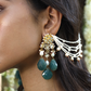 TEAL BLUE KUNDANKARI KAANCHAIN EARRINGS