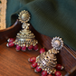 SILVER POLKI CHOKER & RED QUARTZ JHUMKAS SET