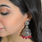 SILVER POLKI CHOKER & RED QUARTZ JHUMKAS SET