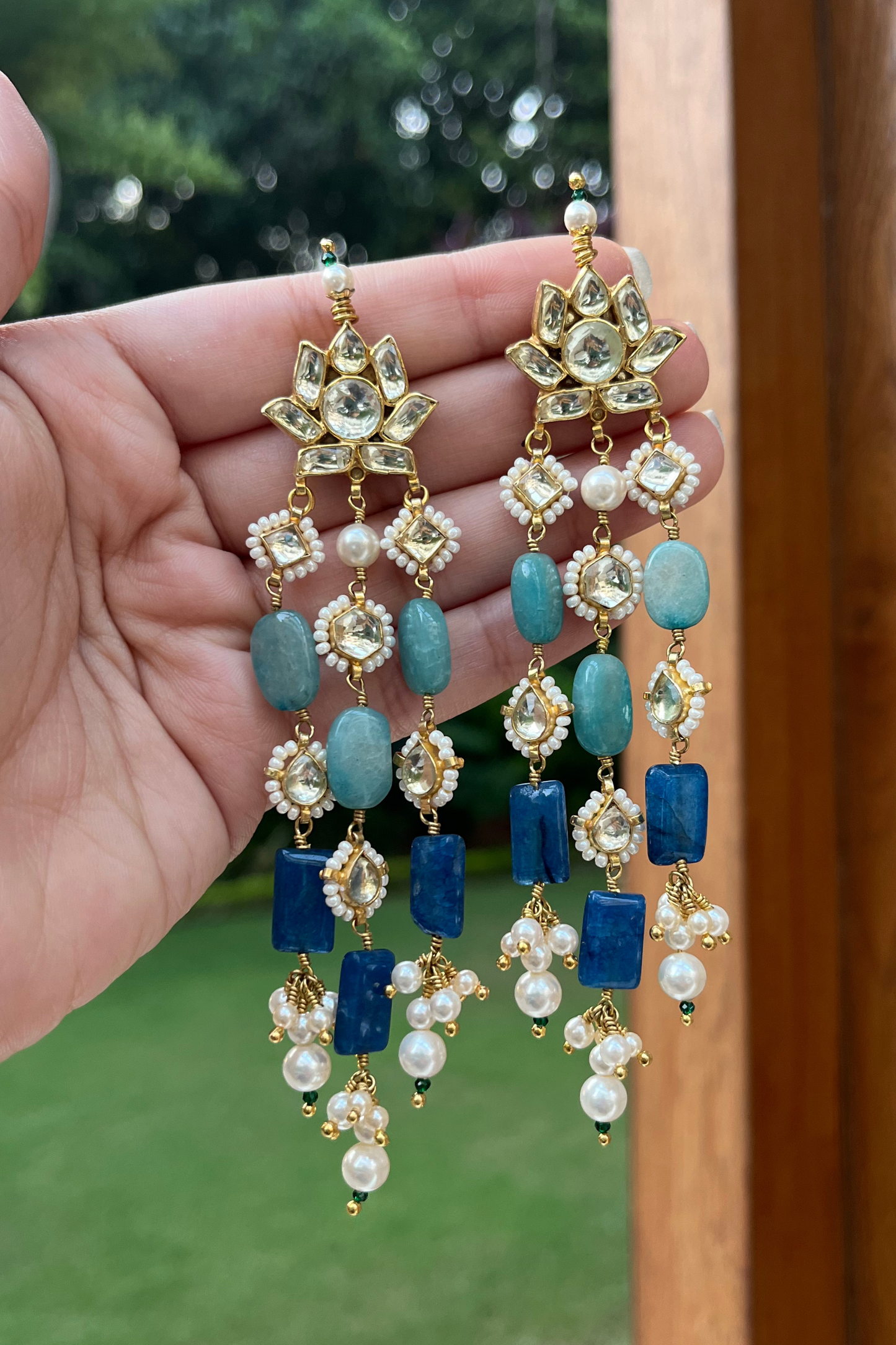 BLUE LOTUS KUNDANKARI EARRINGS