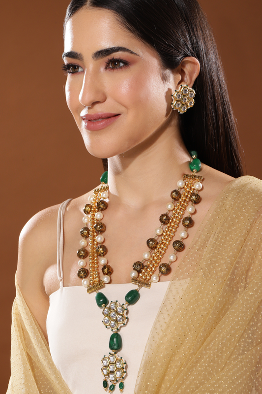 ORNATE NECKLACE PHULKARI PENDANT SET - GREEN