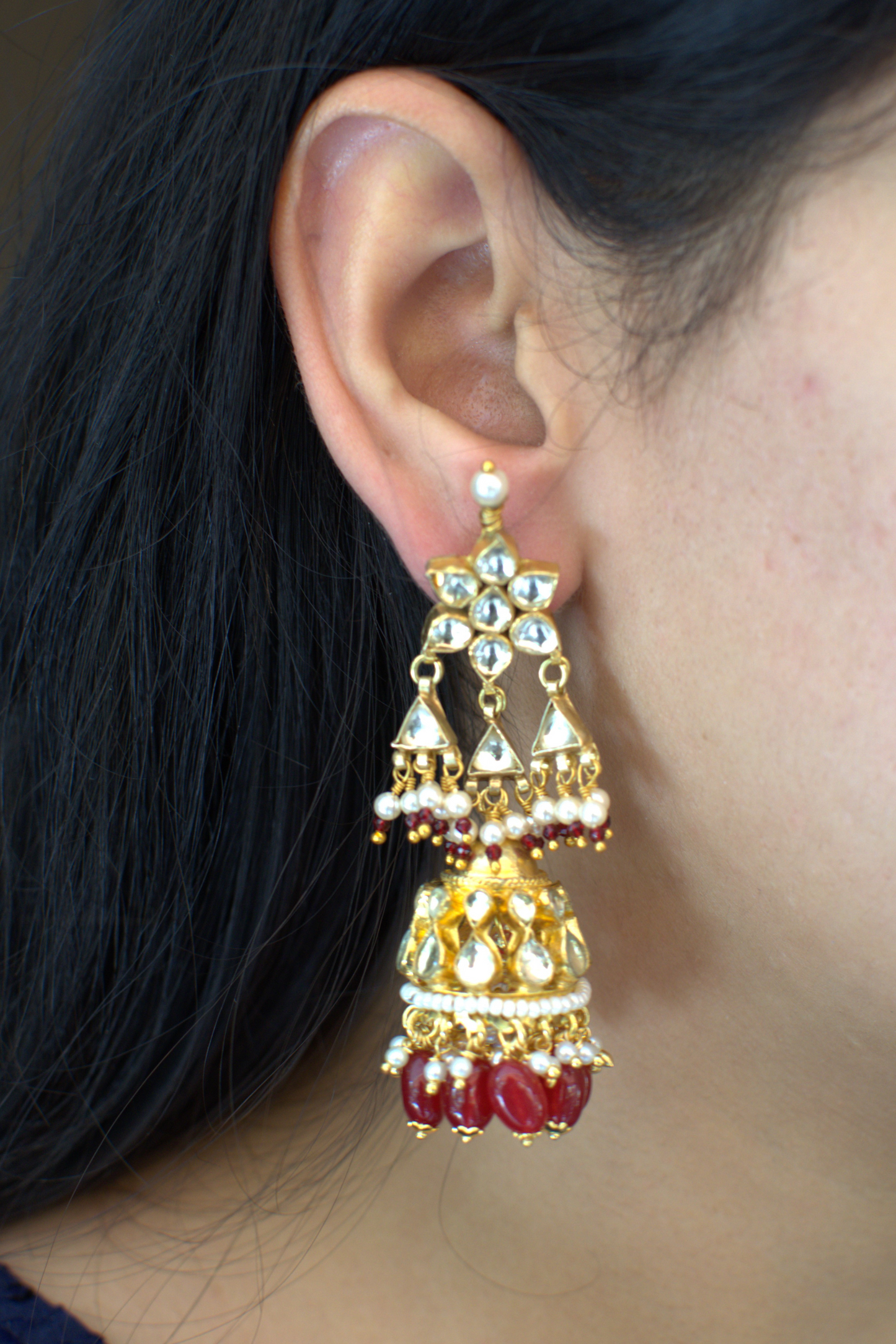 KUNDAN RED JHUMKIS