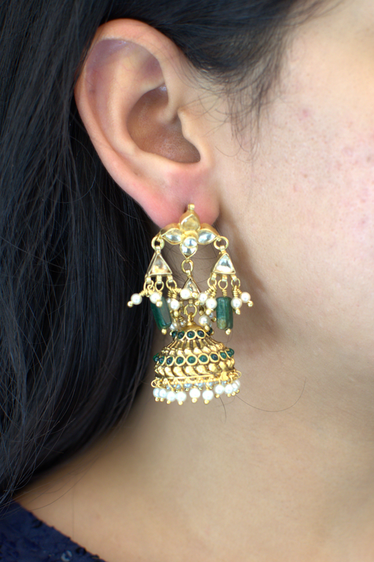 KUNDAN GREEN JHUMKIS