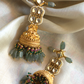 KUNDAN JHUMKAS & GREEN TASSEL BRACELET SET