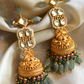 KUNDAN JHUMKAS & GREEN TASSEL BRACELET SET