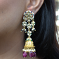 PETAL FLOWER GOLDEN POLKI JHUMKIS- DEEP PINK