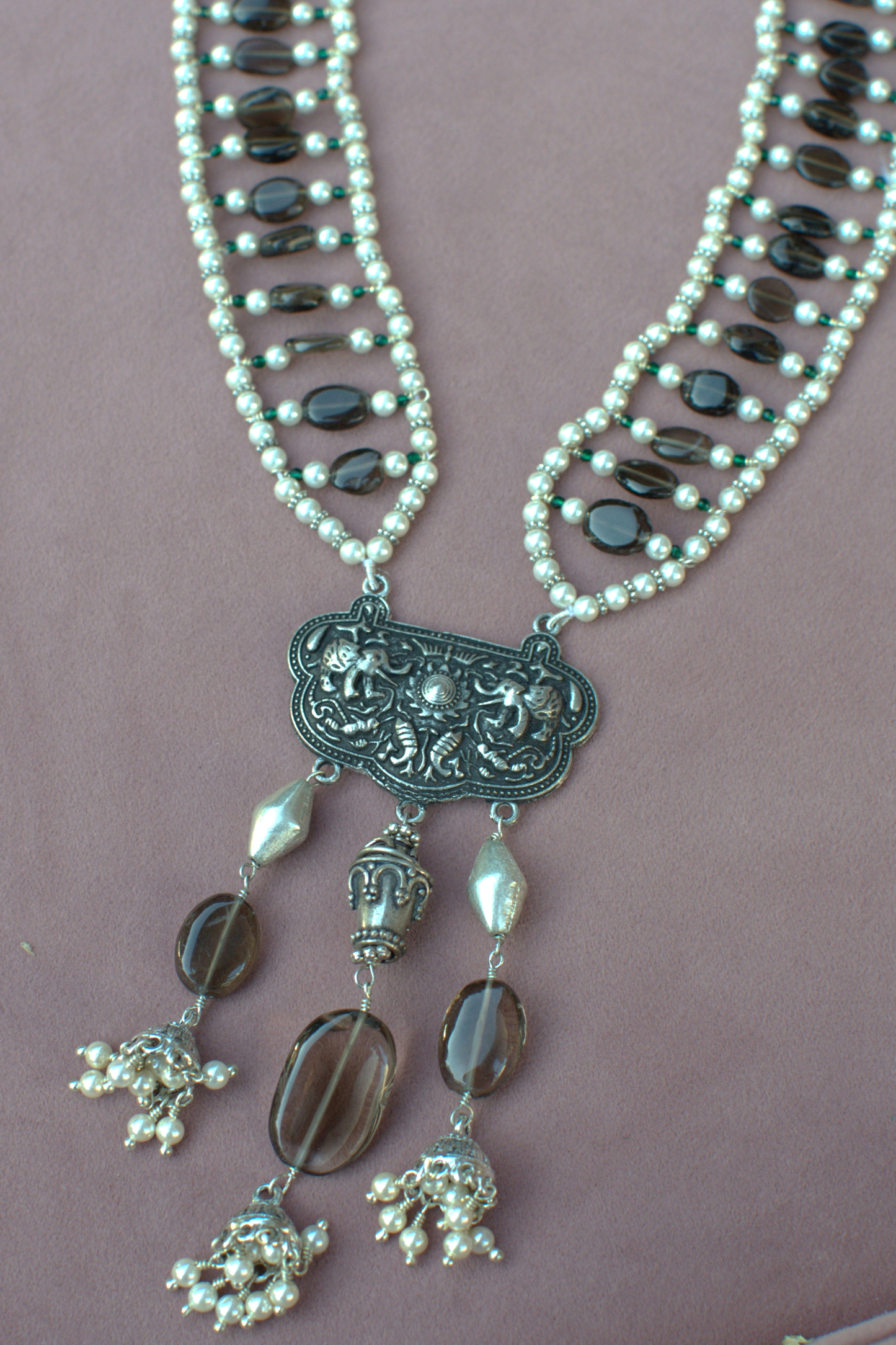 SMOKEY QUARTZ ELEPHANT PENDANT NECKLACE