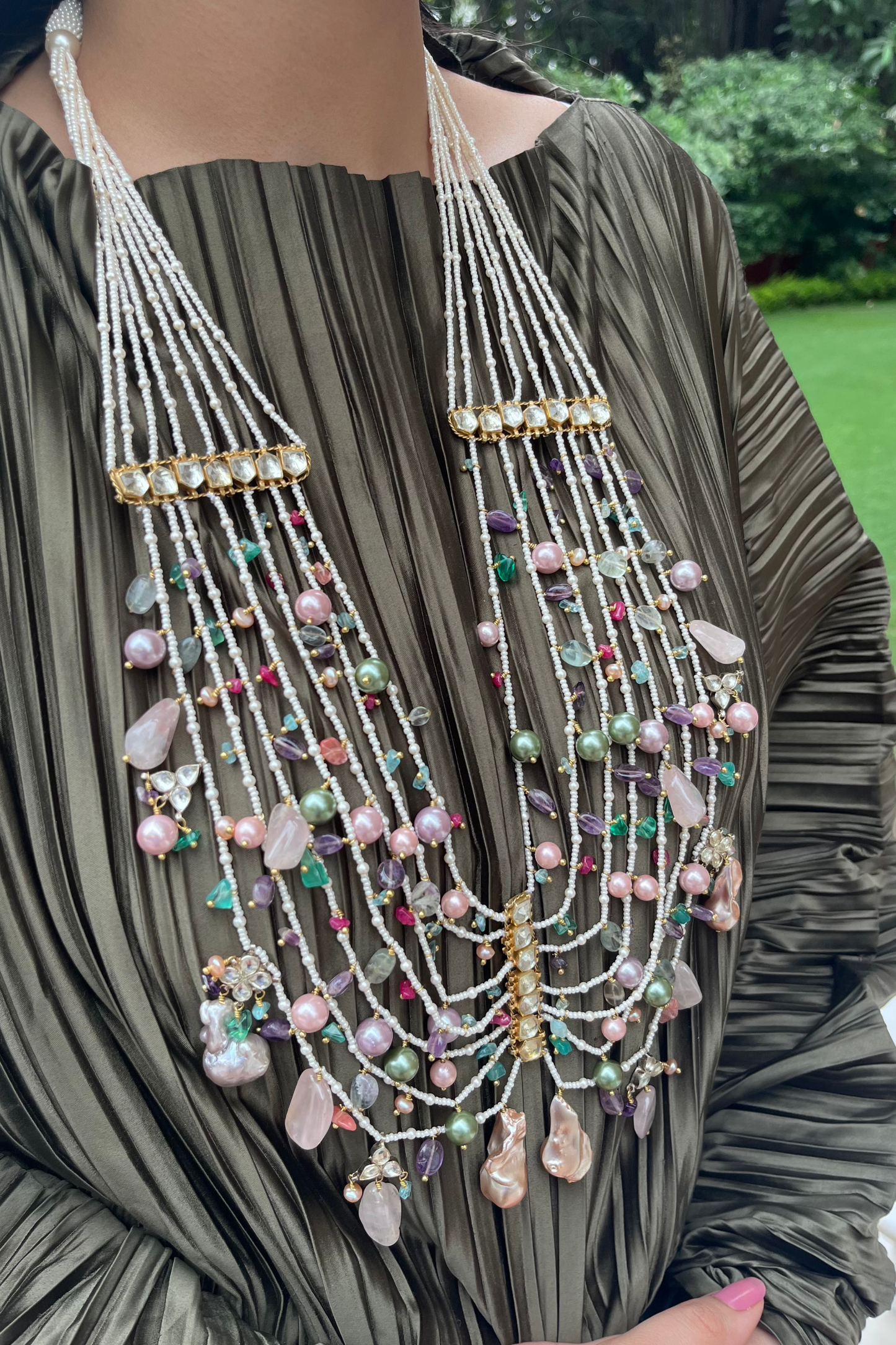 COLOURED PEARLS POLKI NECKLACE