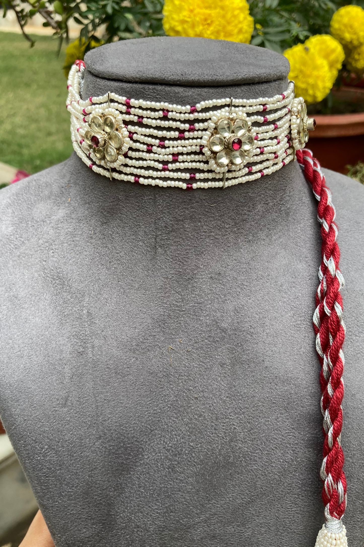 SILVER POLKI PEARL CHOKER