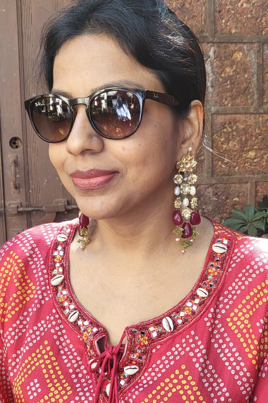 MAROON LOTUS KUNDANKARI EARRINGS