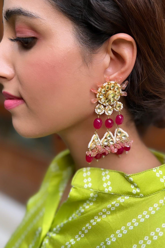 RED PINK SUN TOPS KUNDAN EARRINGS