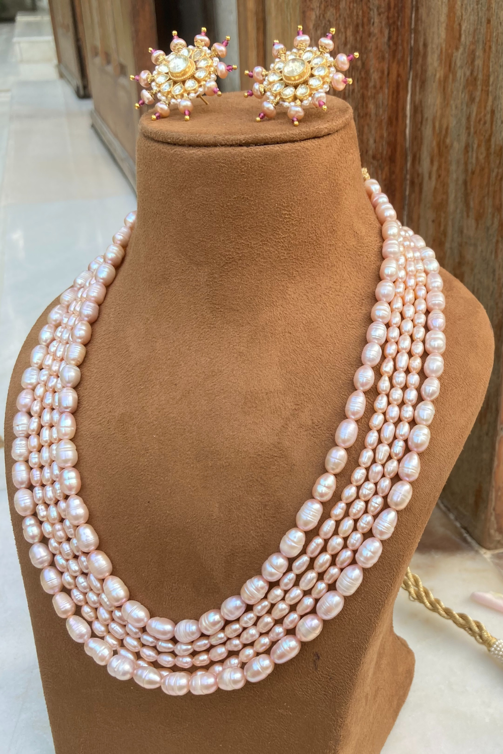 CERTIFIED REAL PINK SUZNI PEARLS NECKLACE SET