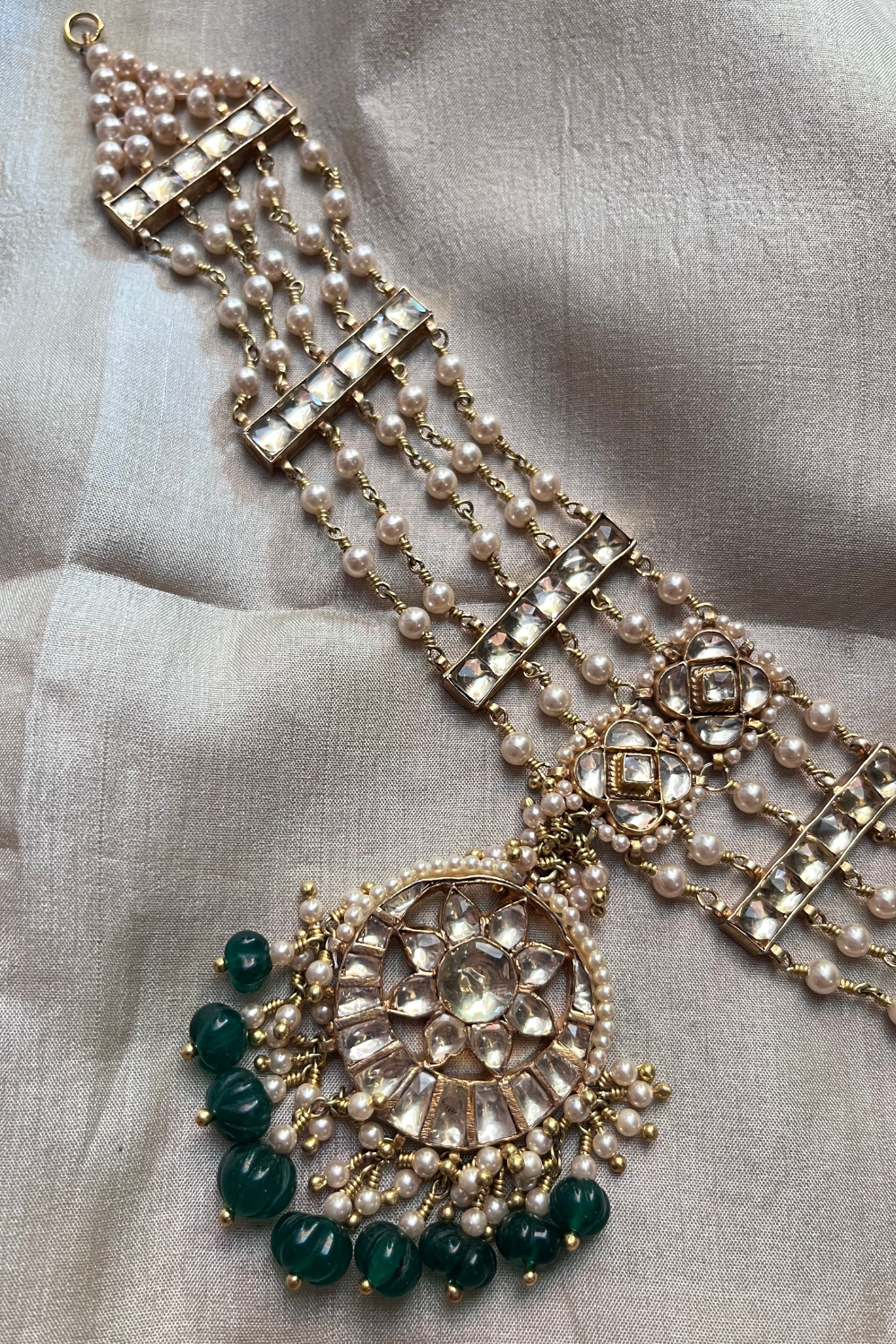 BRIDAL MATHAPATTI-CUM-CHOKER - GREEN CHAAND