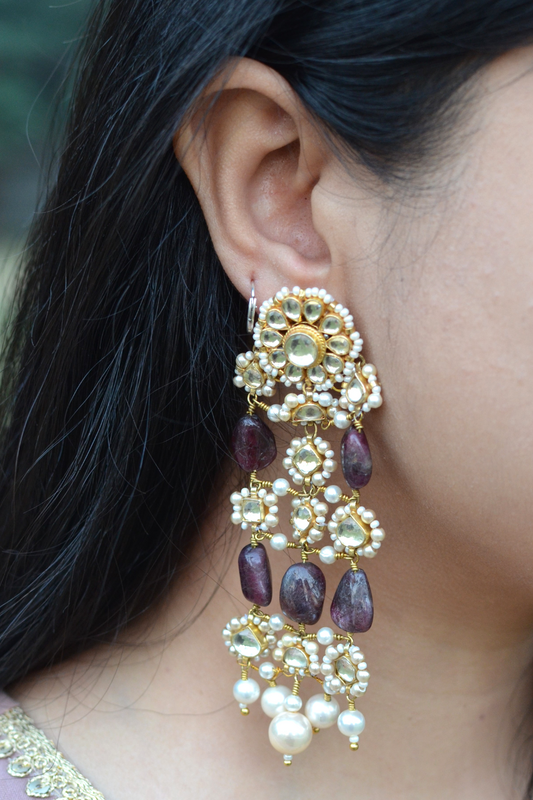 POLKI JAALI EARRINGS - MAROON