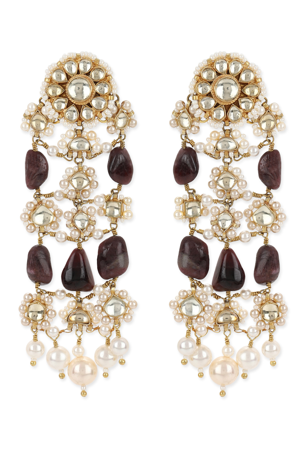 POLKI JAALI EARRINGS - MAROON