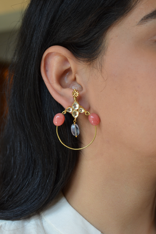 STONE POLKI HOOPS- PINK