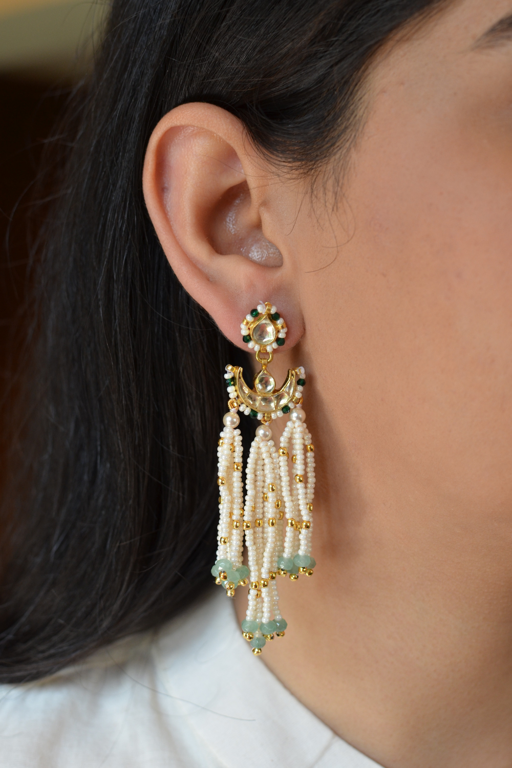 CHANDA TASSEL POLKI EARRINGS- GREEN