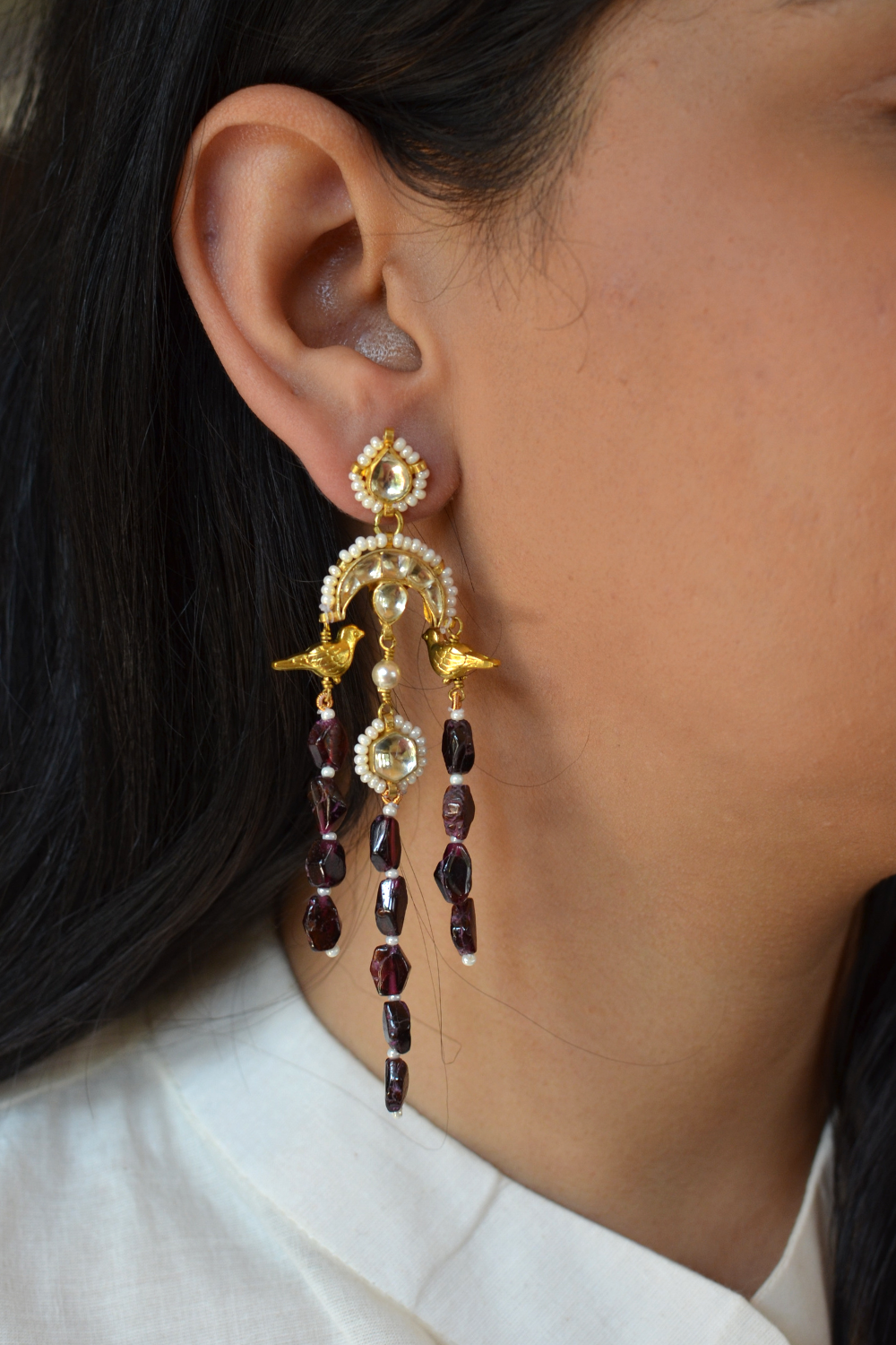 LOVEBIRDS POLKI EARRINGS- RUBY