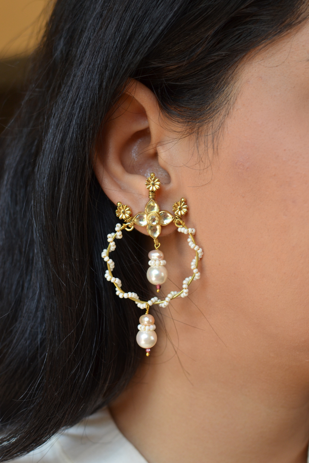 SCALLOPED PEARL HOOPS- POLKI