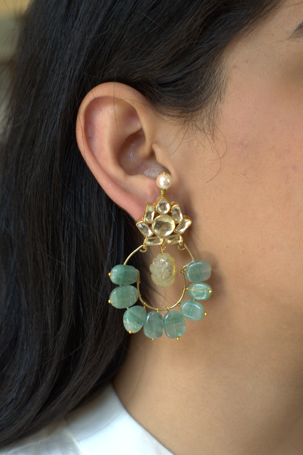 LOTUS POLKI HOOP EARRINGS- MINT GREEN