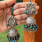 BLUE BEADS JHUMKAS WITH KAANCHAIN