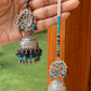 BLUE BEADS JHUMKAS WITH KAANCHAIN