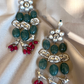 PEARL FLOWER-TOP GREEN ONYX & CORAL EARRINGS